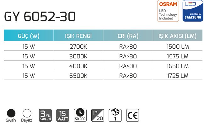 Goya Gy 6052-30 15 Watt Sarkıt Armatür Teknik Cizim